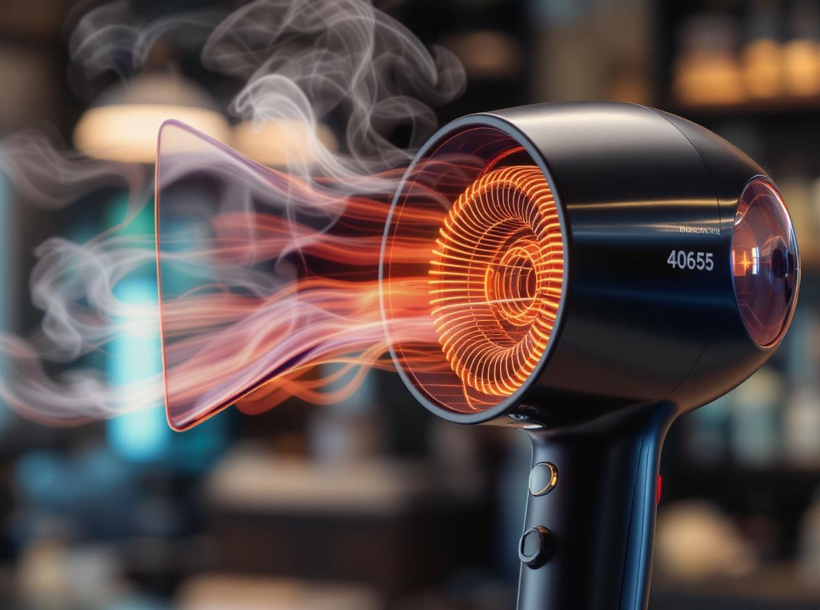 Hair dryer heating elements glowing red showing proper heat generation