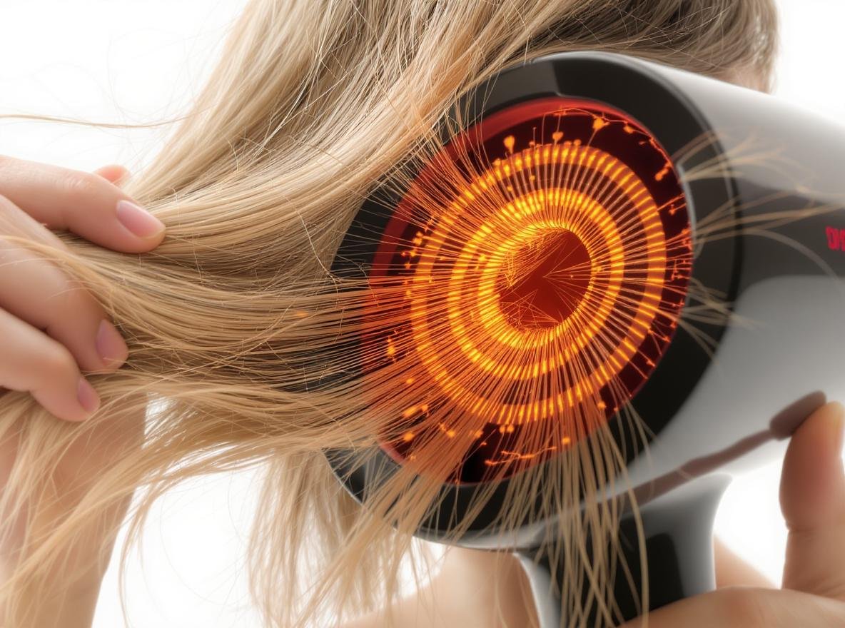 Professional ionic hair dryer designed for damaged and chemically treated hair with ceramic technology