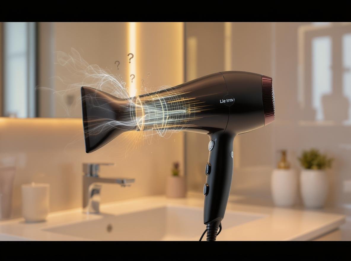 Hair dryer making strange noises with sound waves illustration