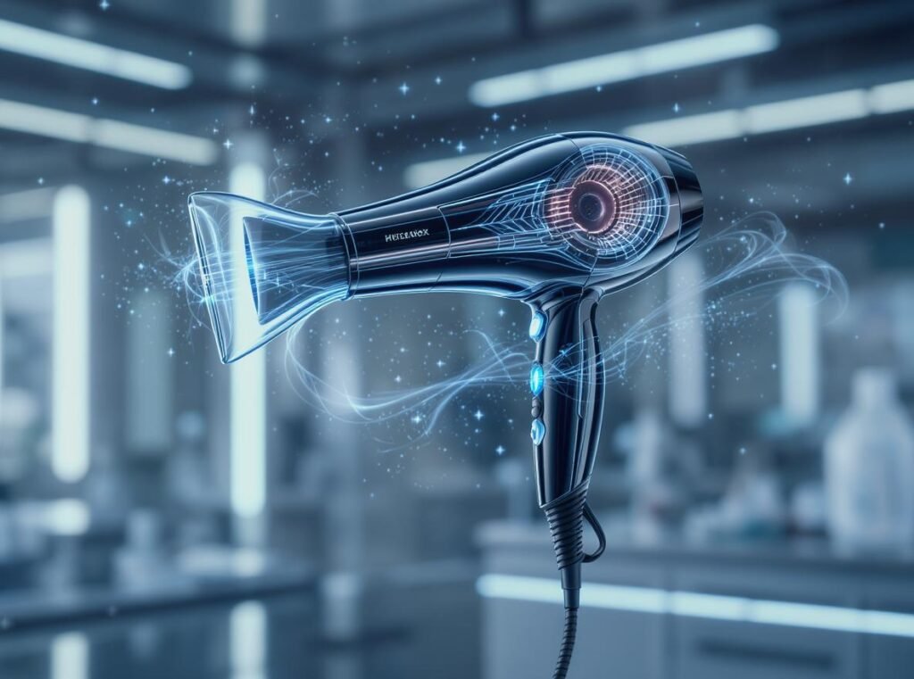 How high-speed hair dryers work - advanced brushless motor technology and ionic system visualization