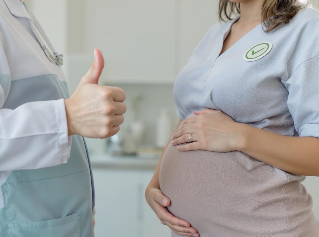 Medical professional confirming hair dryer safety during pregnancy