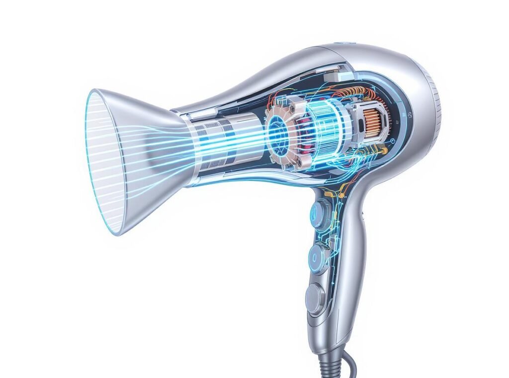 Hair dryer motor technology brushless DC components airflow diagram