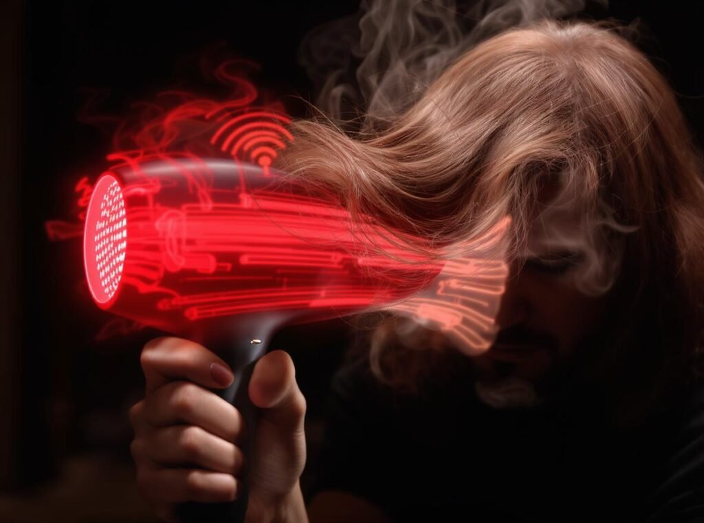 Incorrect hair dryer use showing overheating and potential damage