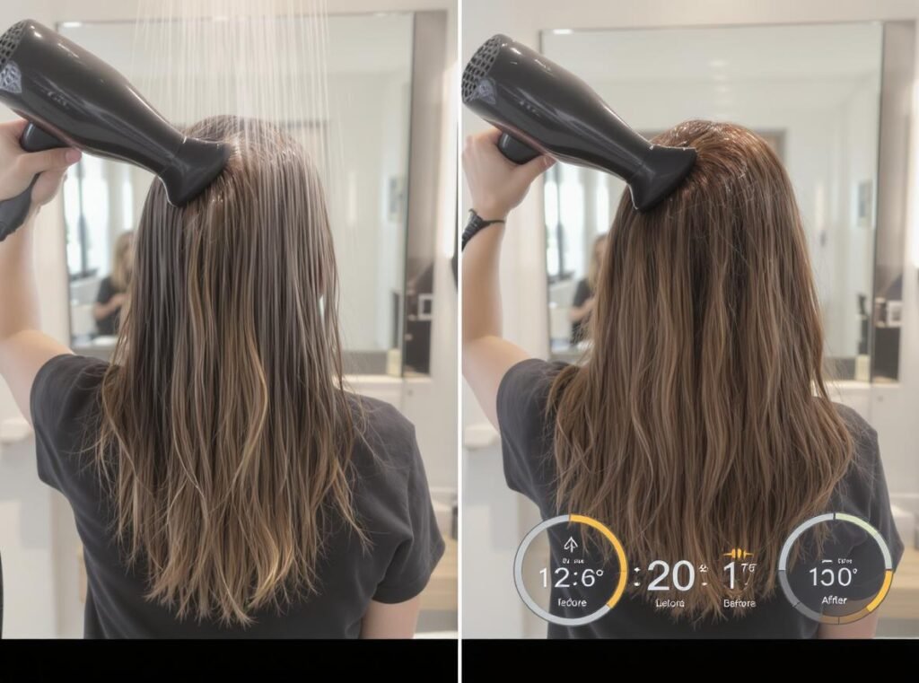 Hair dryer performance comparison showing drying speed differences