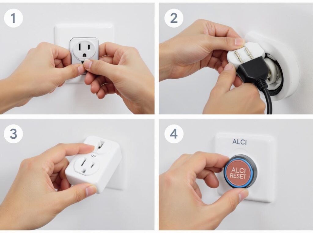 Step-by-step hair dryer troubleshooting checklist with hands demonstrating each step