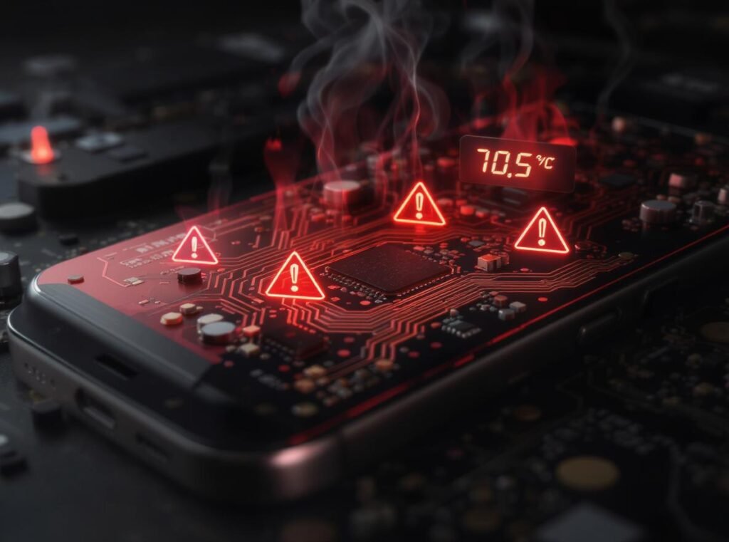 Circuit board showing heat damage from hair dryer on wet phone
