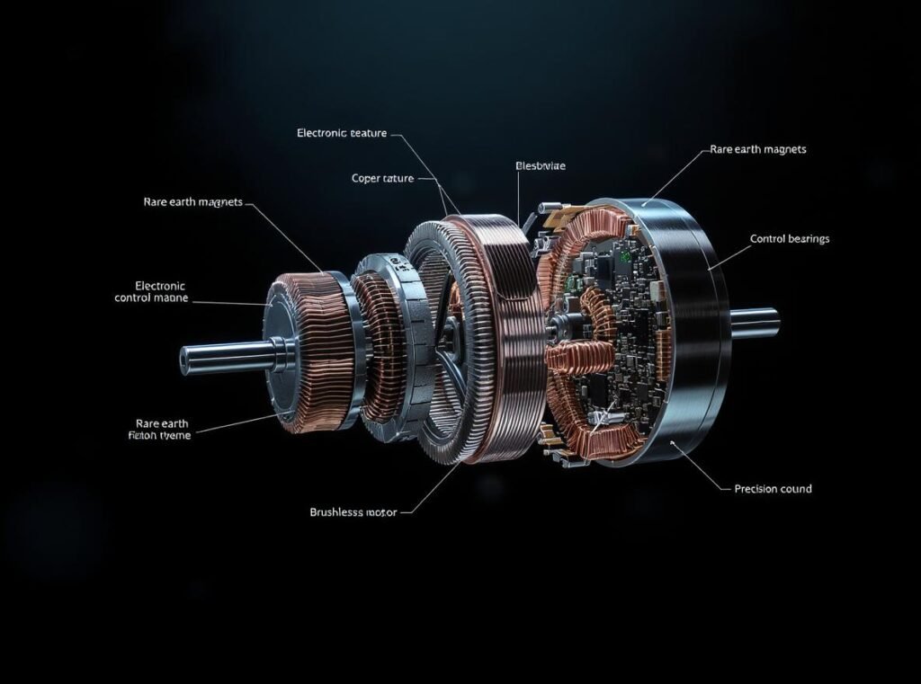 Brushless motor components exploded view showing advanced hair dryer motor technology