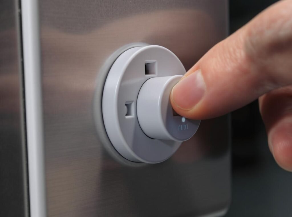 ALCI safety plug reset button being pressed to fix hair dryer power issues