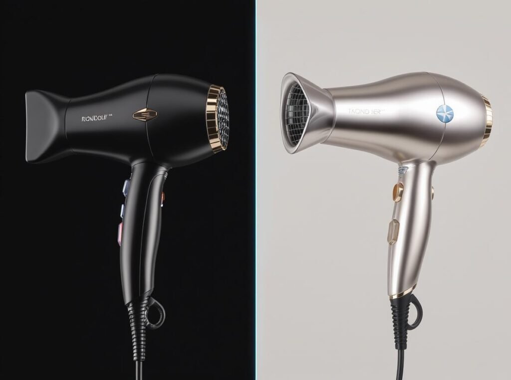 Budget versus premium hair dryer comparison showing build quality and material differences