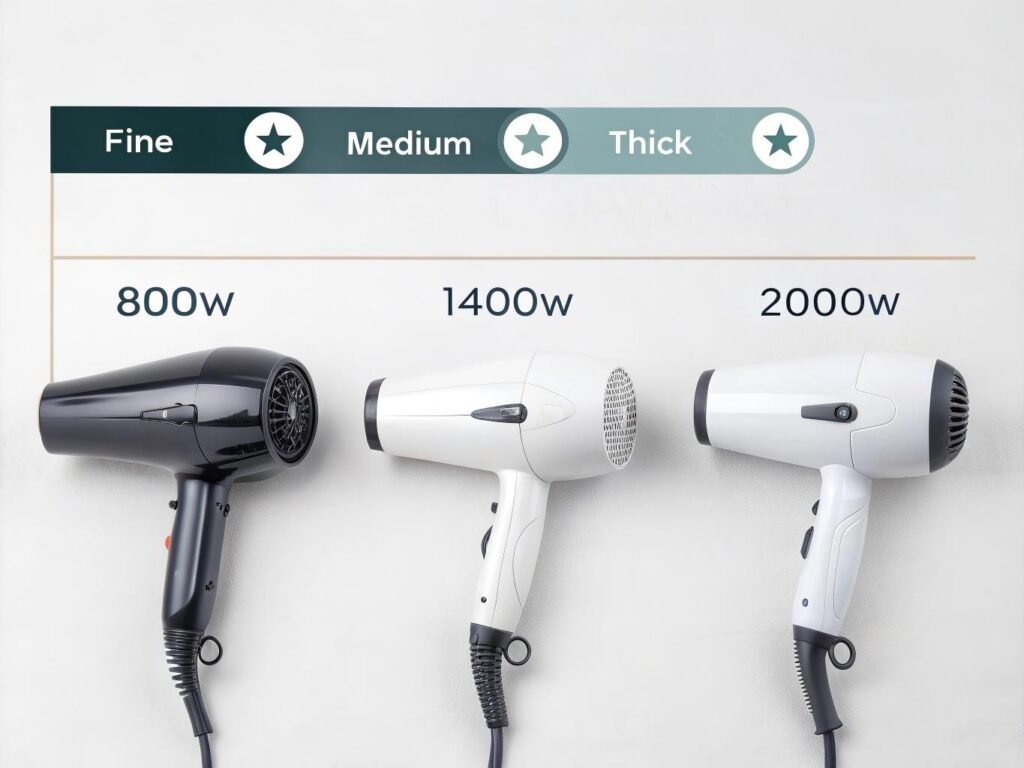 Hair dryer wattage comparison guide for different hair types and thickness
