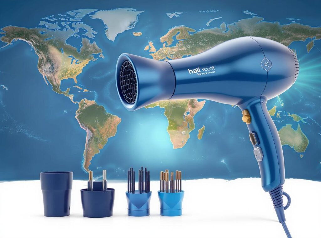 Dual-voltage hair dryer with international compatibility features