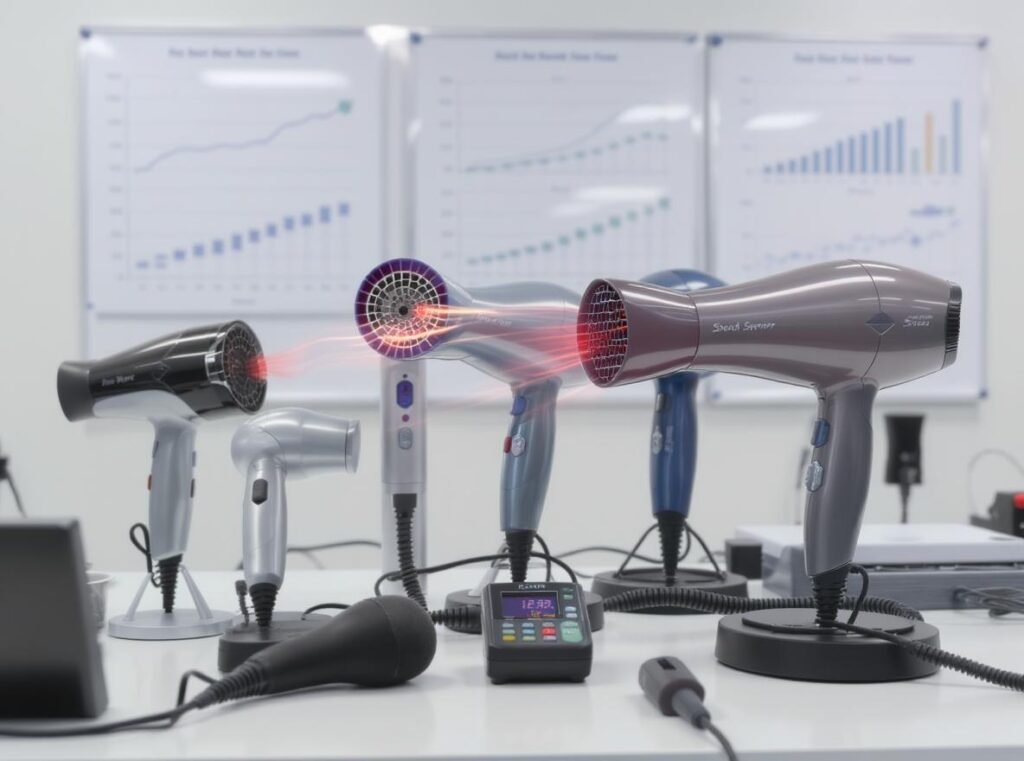 Hair dryer performance testing comparison - speed and heat analysis