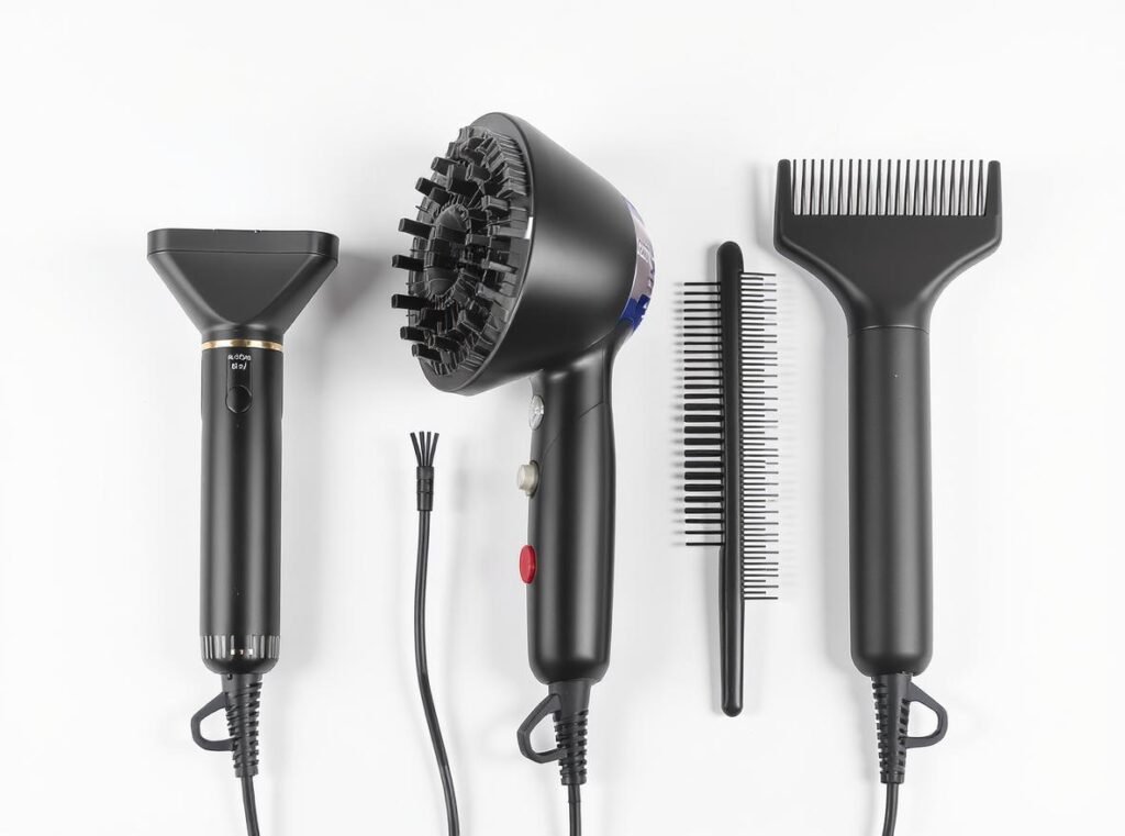 Hair dryer attachments including concentrator nozzle and diffuser for damaged hair styling