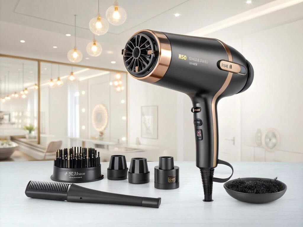 Professional salon hair dryer with advanced speed and safety features
