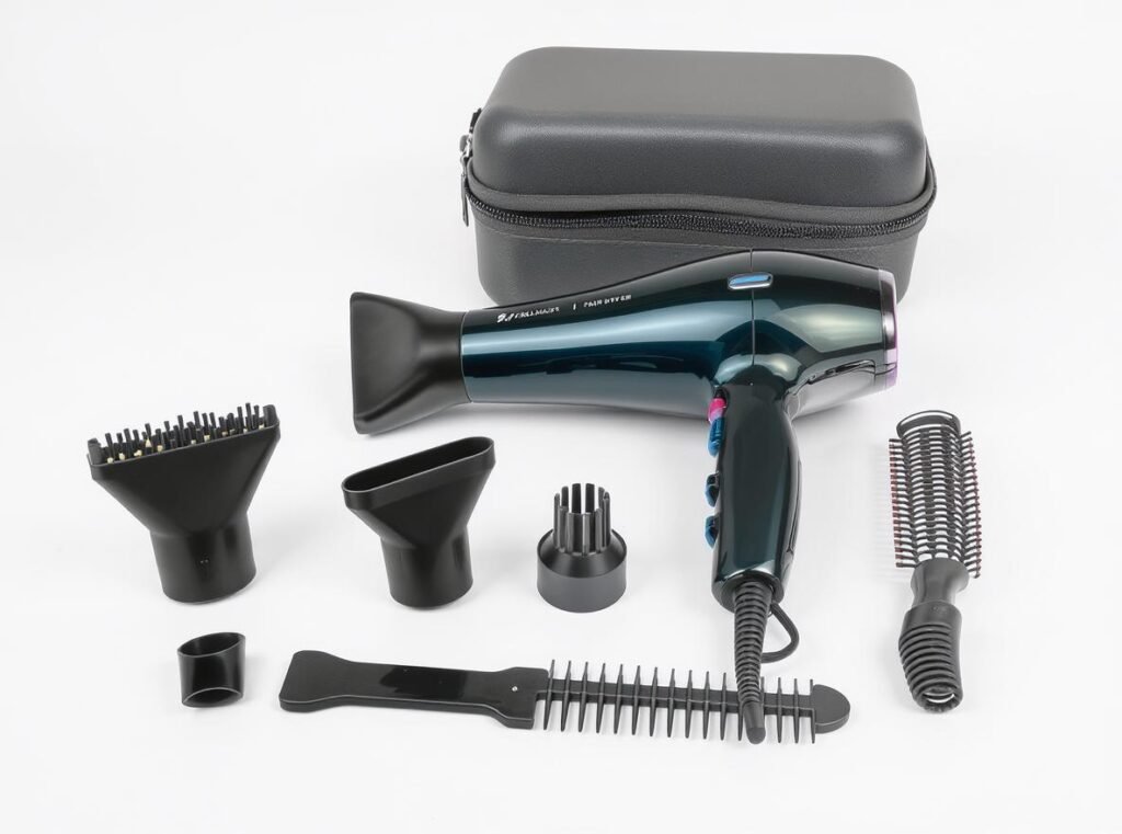 Travel hair dryer attachments including concentrator and diffuser