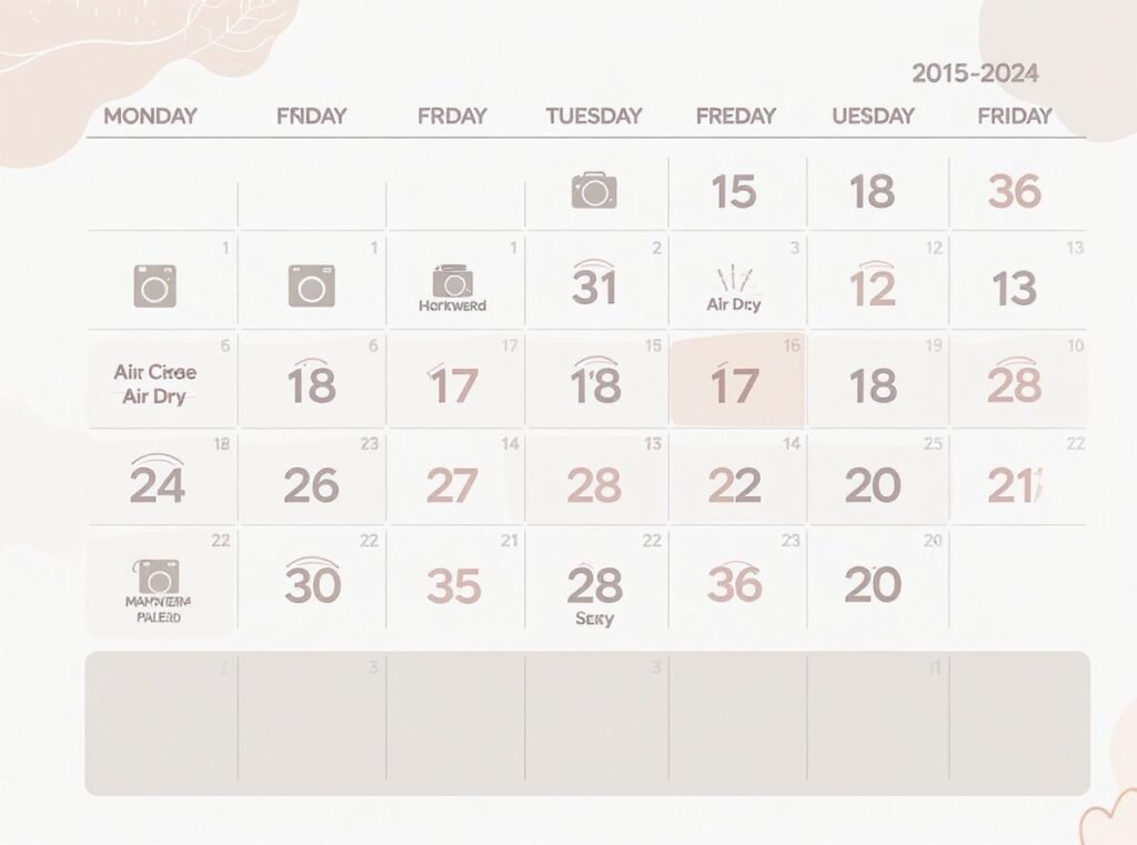 Weekly hair care calendar showing safe blow drying frequency for thinning hair