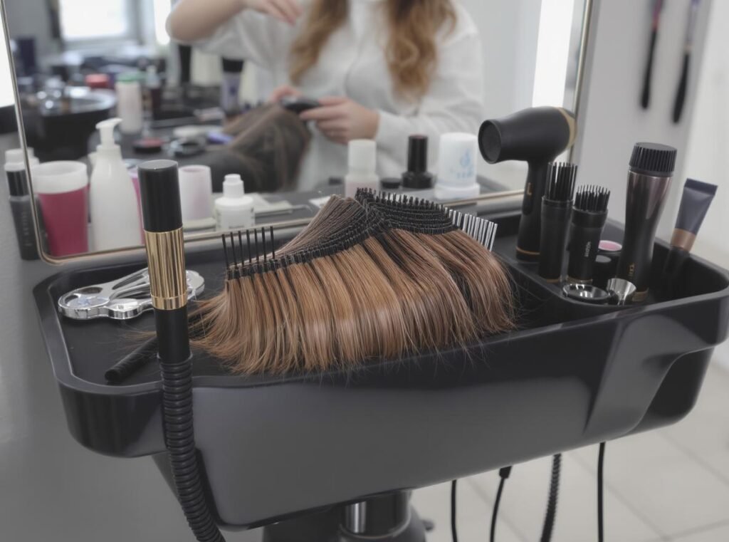 Multiple hair dryer attachments used in one styling session - professional multi-attachment technique
