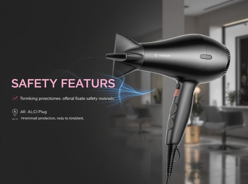 Professional hair dryer highlighting reliability features and safety components