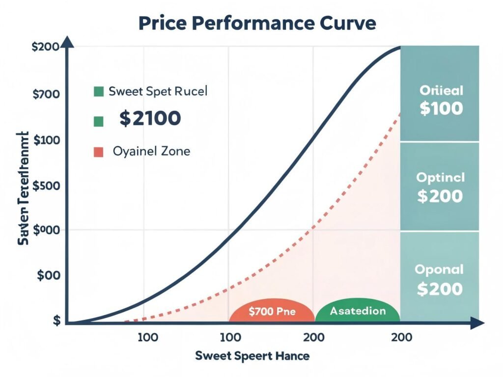 Chart showing optimal value range for hair dryers between $100-200 with diminishing returns beyond $300