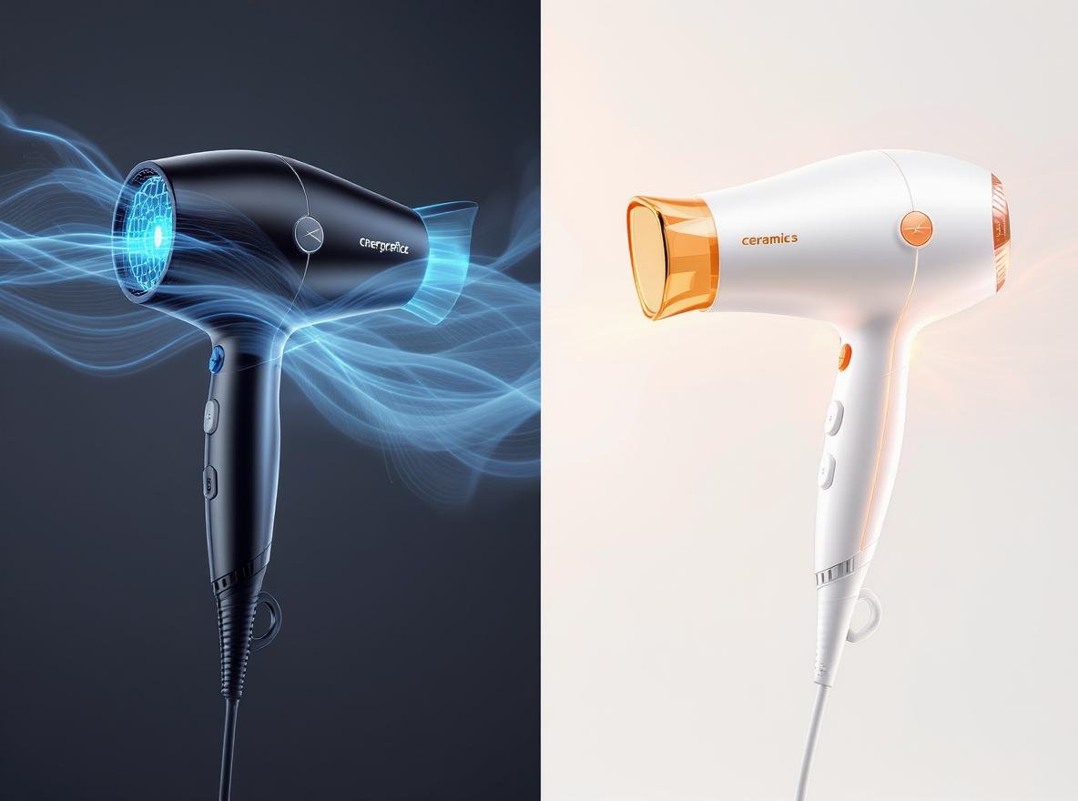 Ionic vs ceramic hair dryer comparison showing technology differences