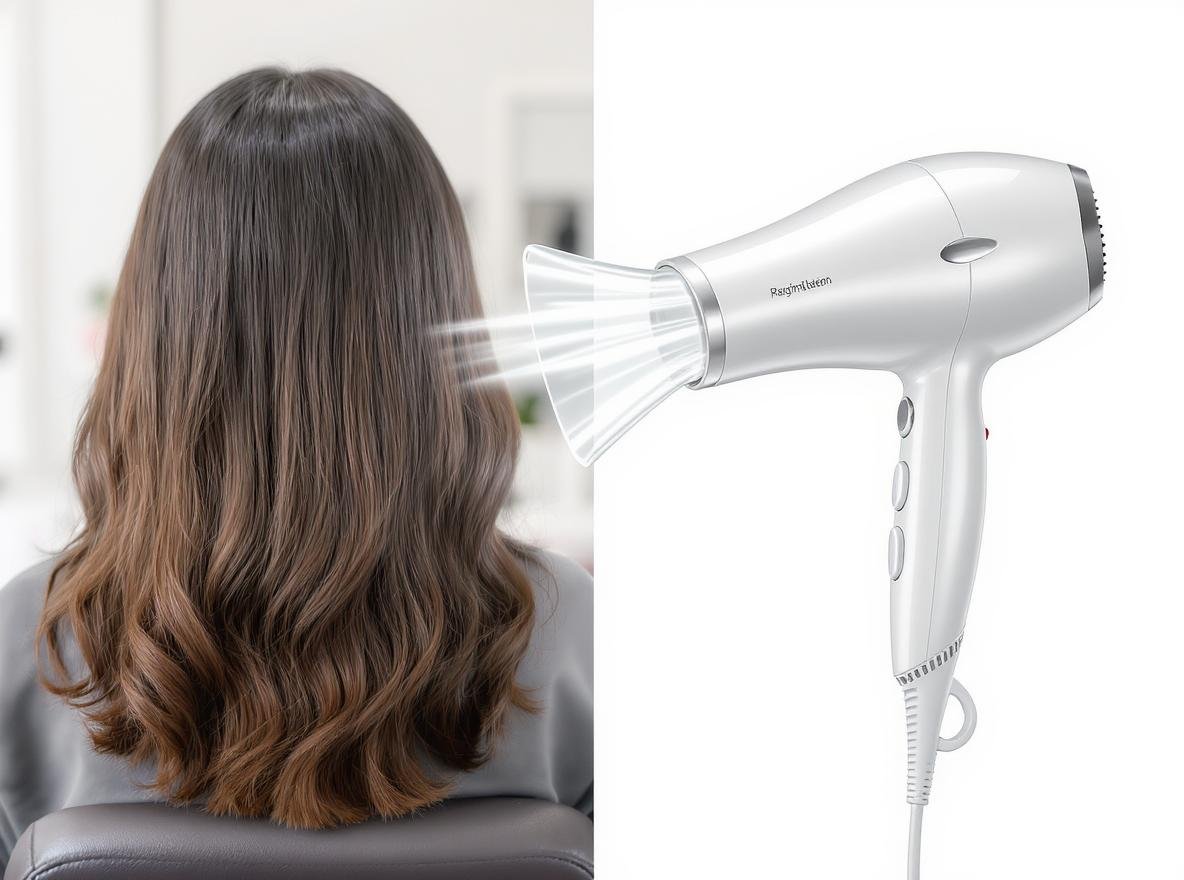 RevAir reverse-air dryer with suction technology transforming curly textured hair in professional salon setting