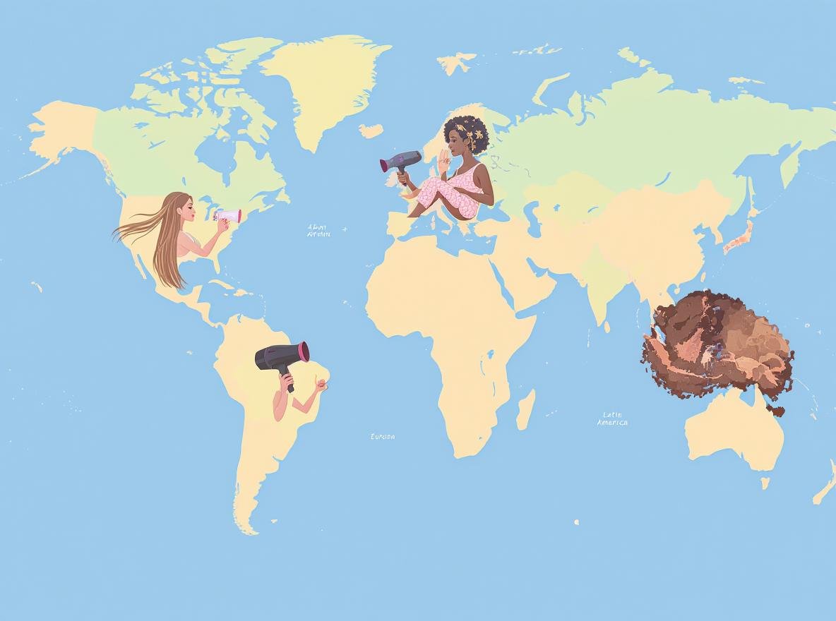 Hair dryer preferences across different cultures worldwide showing diverse women with various hair types