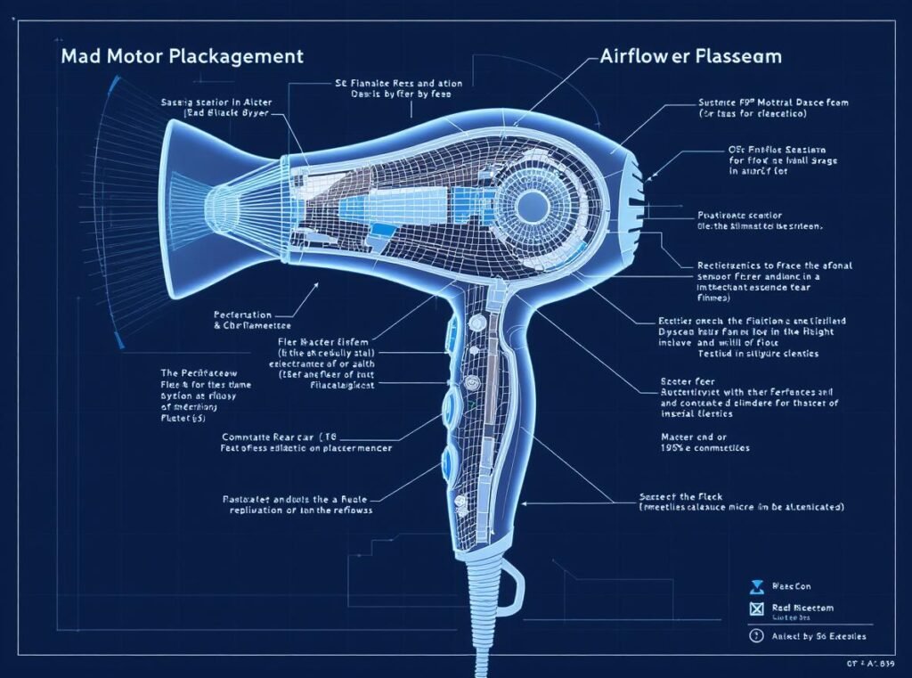 Woman considering expensive supersonic hair dryer purchase with price tag showing high cost