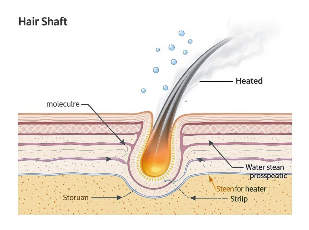 Hair shaft damage from using straightener on wet hair scientific diagram