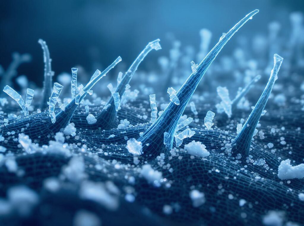 Winter hair damage at microscopic level showing cuticle damage and moisture loss