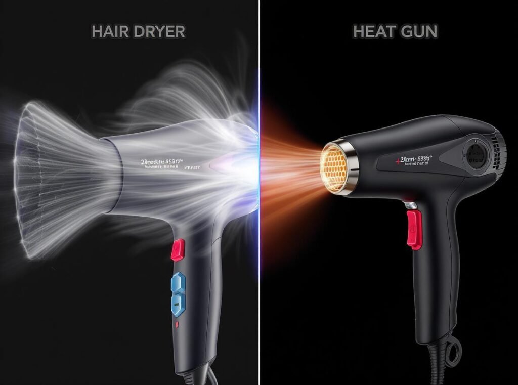 Hair dryer wide airflow vs heat gun focused airflow comparison