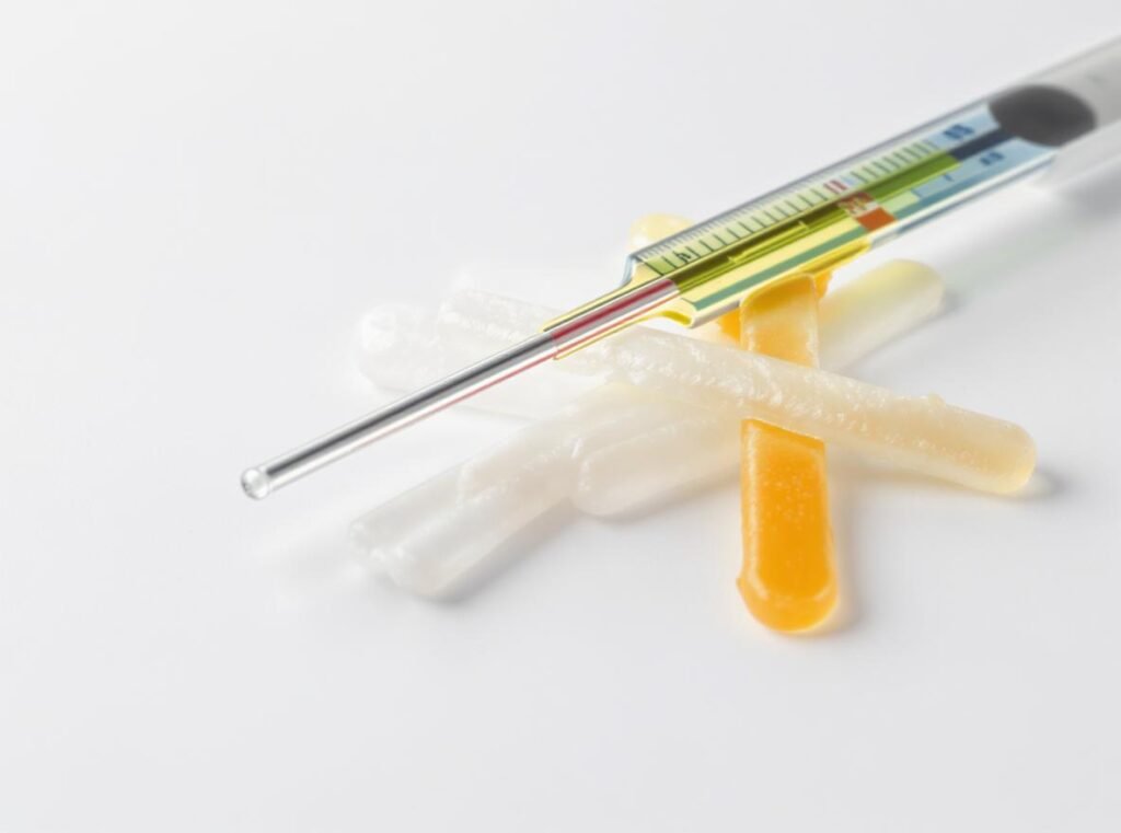 Hot glue melting temperatures from 212°F to 430°F with thermometer measurement