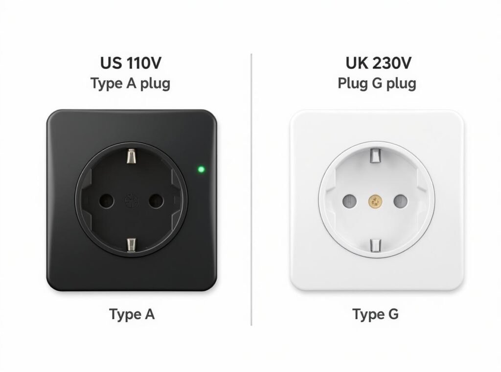 US vs UK electrical system voltage and plug type comparison