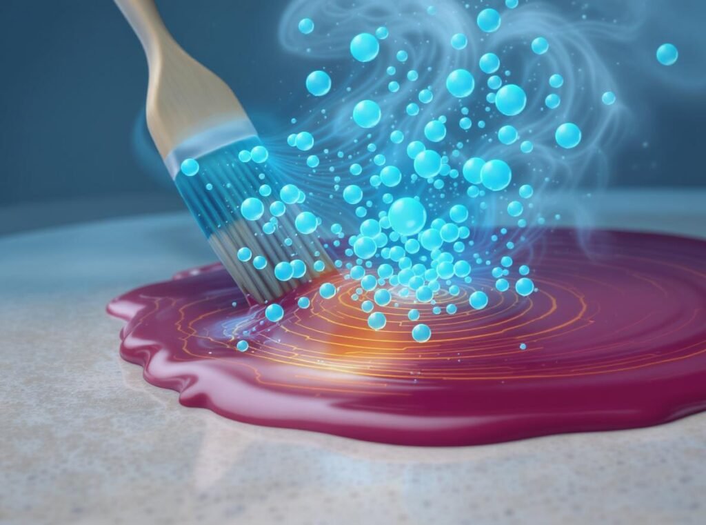 Scientific diagram showing how hair dryers accelerate paint drying through heat and air circulation