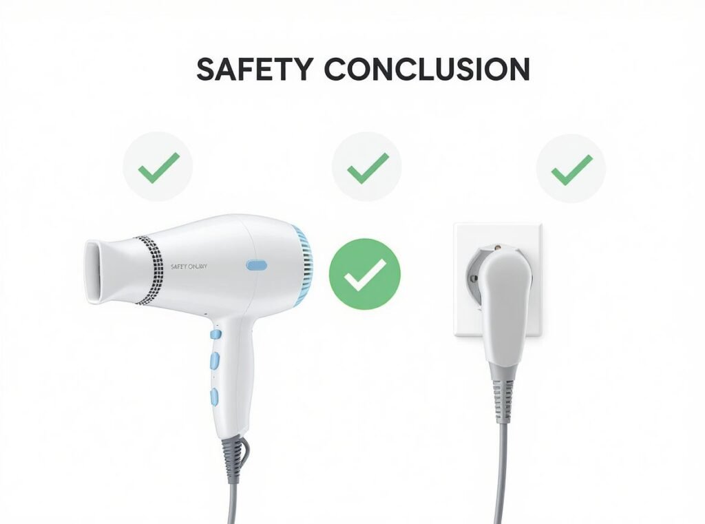 Hair dryer plugged into wall outlet electrical safety best practice
