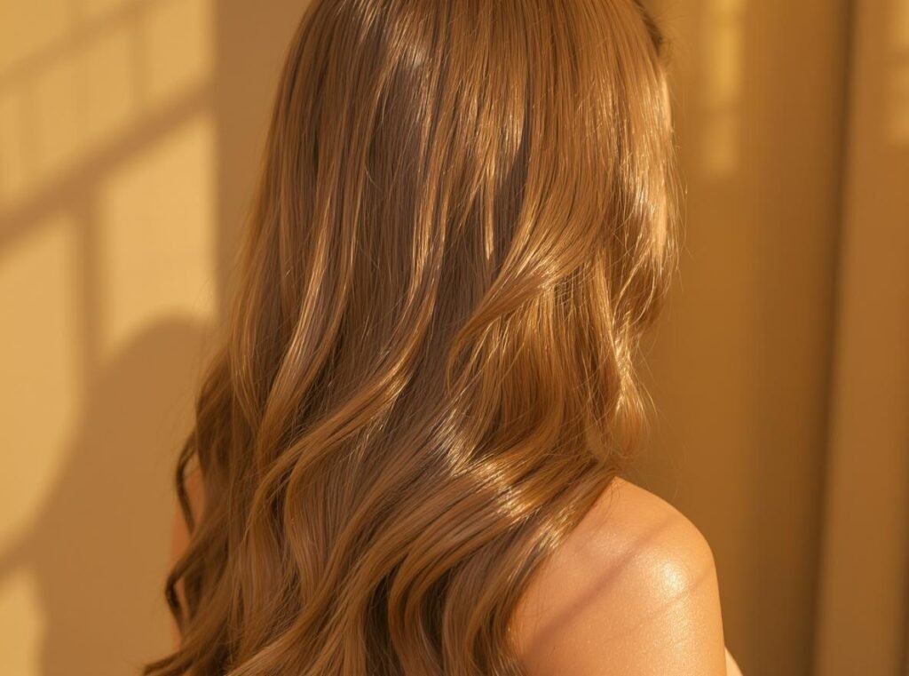 Beautiful healthy hair with natural shine achieved through proper oil distribution technique