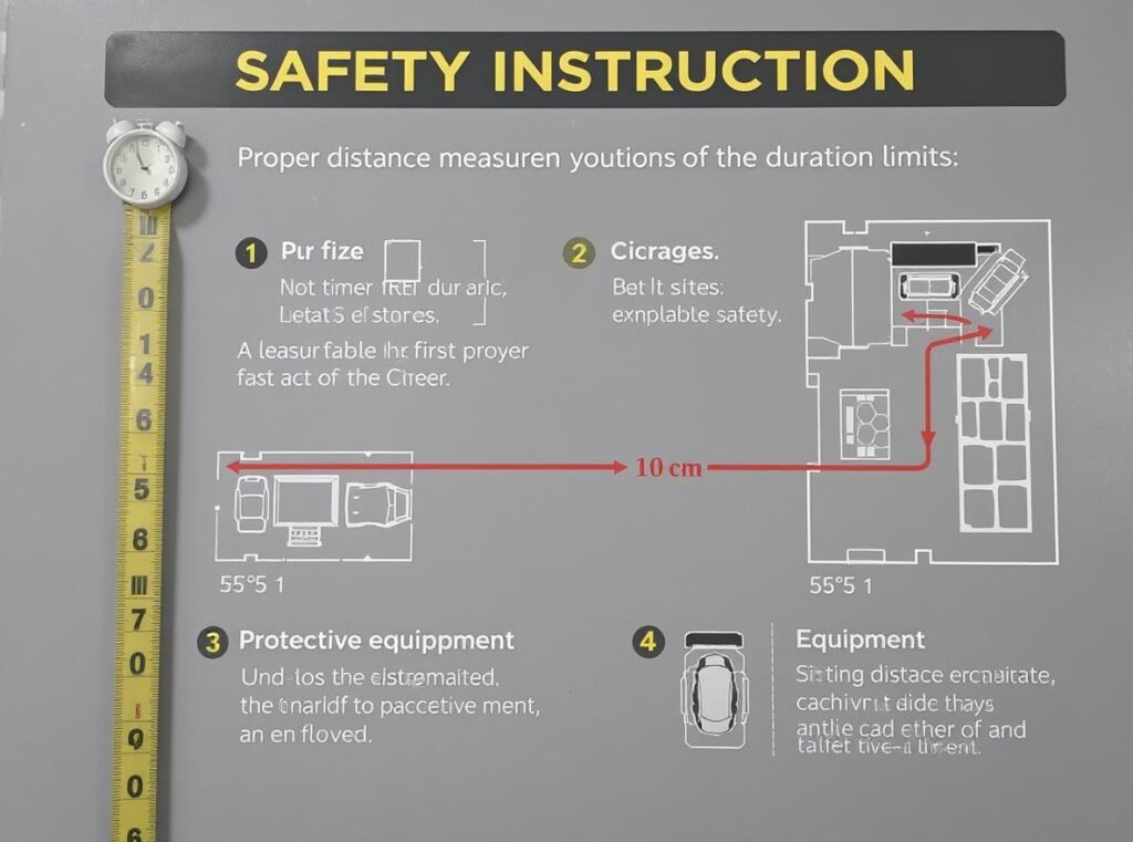 Safety instruction diagram showing proper hair dryer distance and duration limits