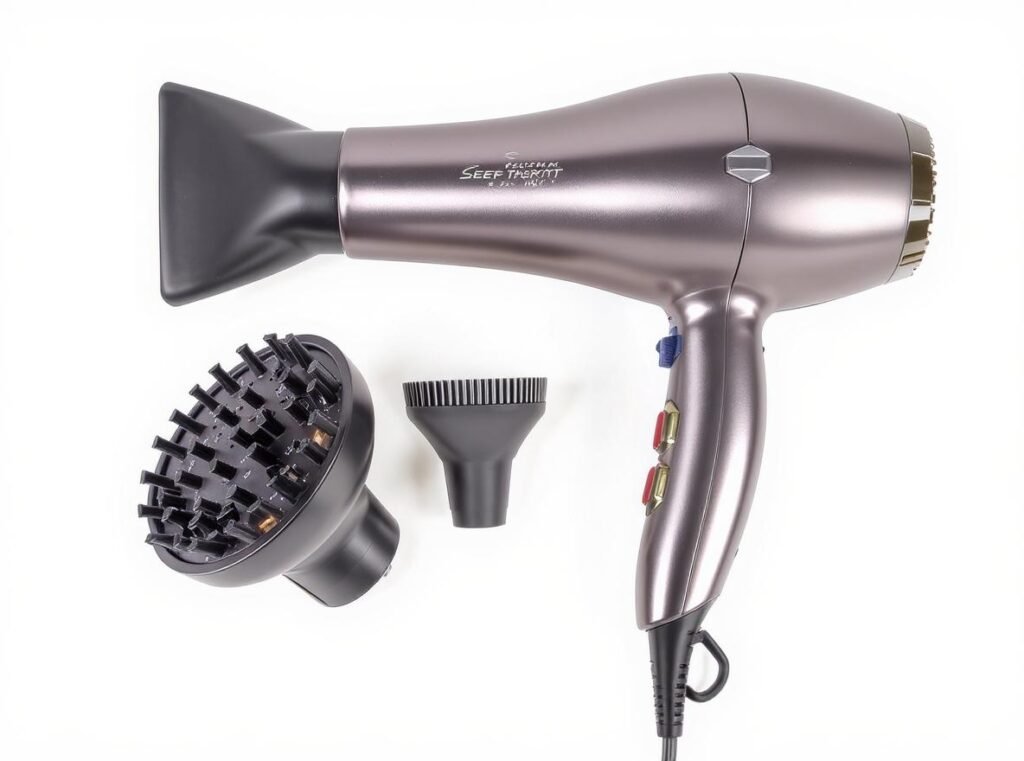 Professional hair dryer with attachments for effective frizz prevention