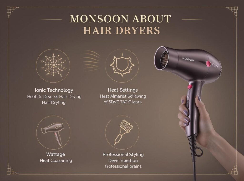Summary infographic of best hair dryer features for monsoon season hair care