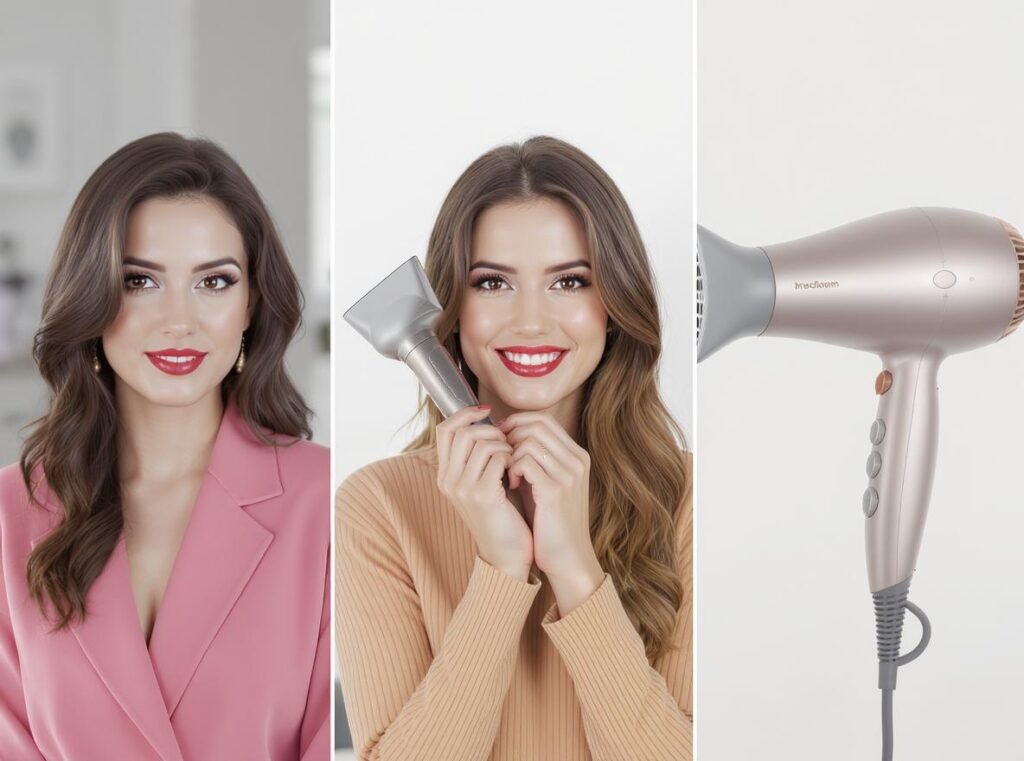 Different types of hair dryers including professional salon and consumer models