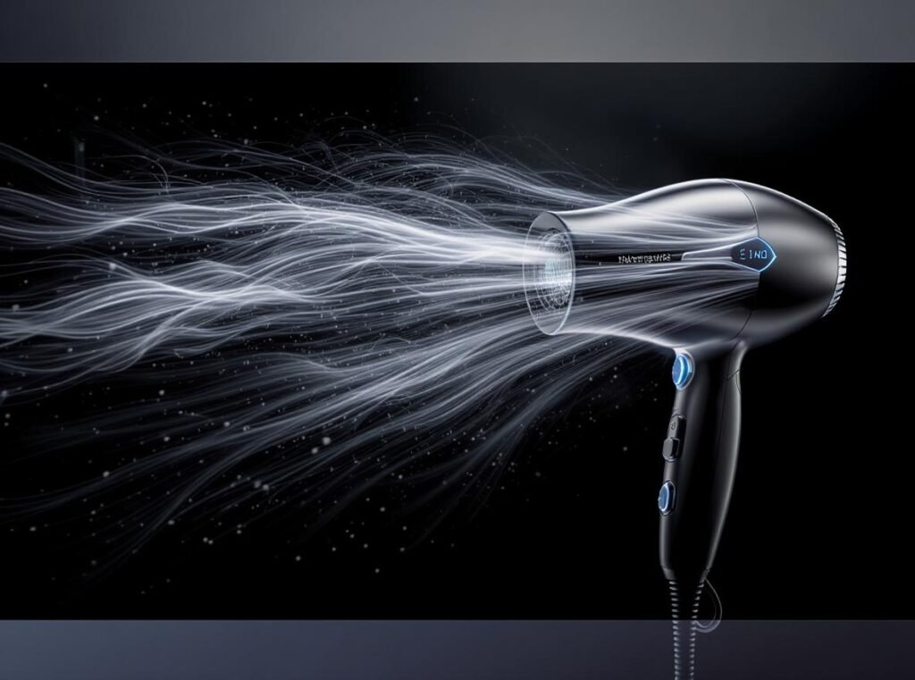 Professional hair dryer showing powerful airflow and performance