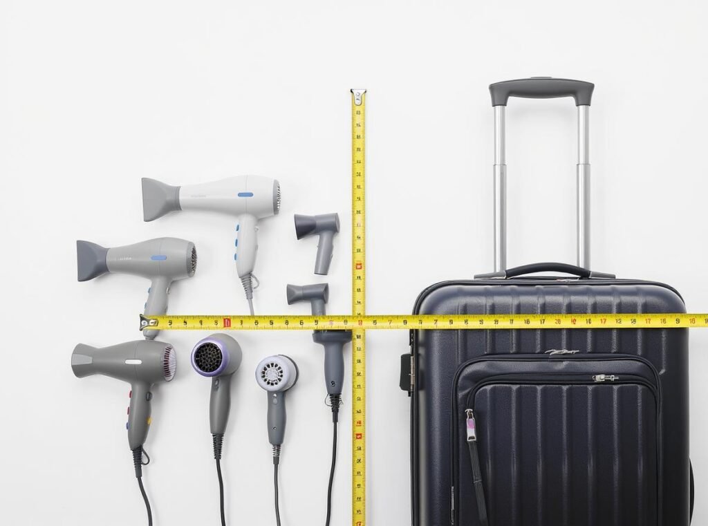 Hair dryer size comparison with carry-on luggage dimension limits