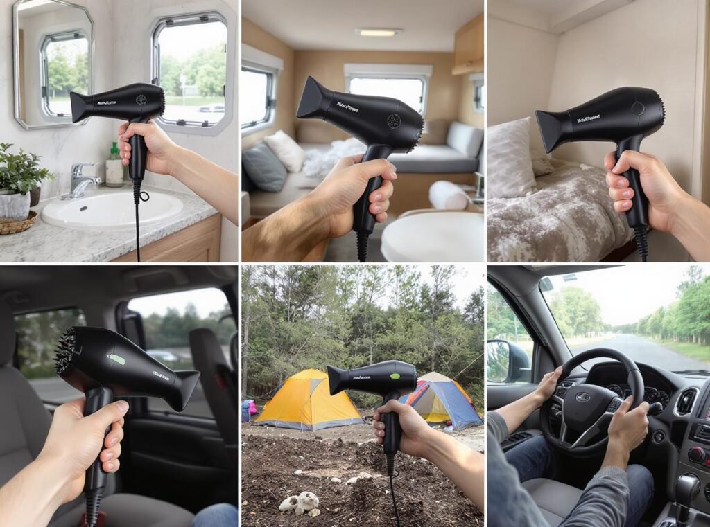 Multiple applications of 12-volt hair dryers in RV, marine, trucking, and camping