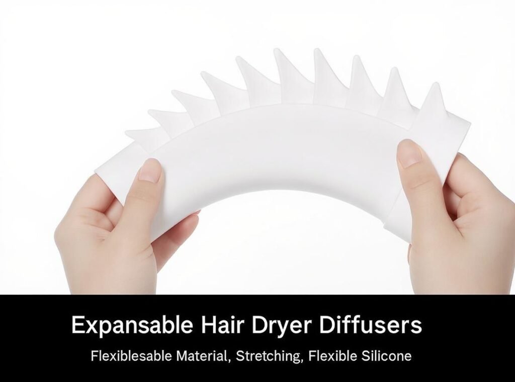 Universal hair dryer diffuser with adjustable and flexible design features