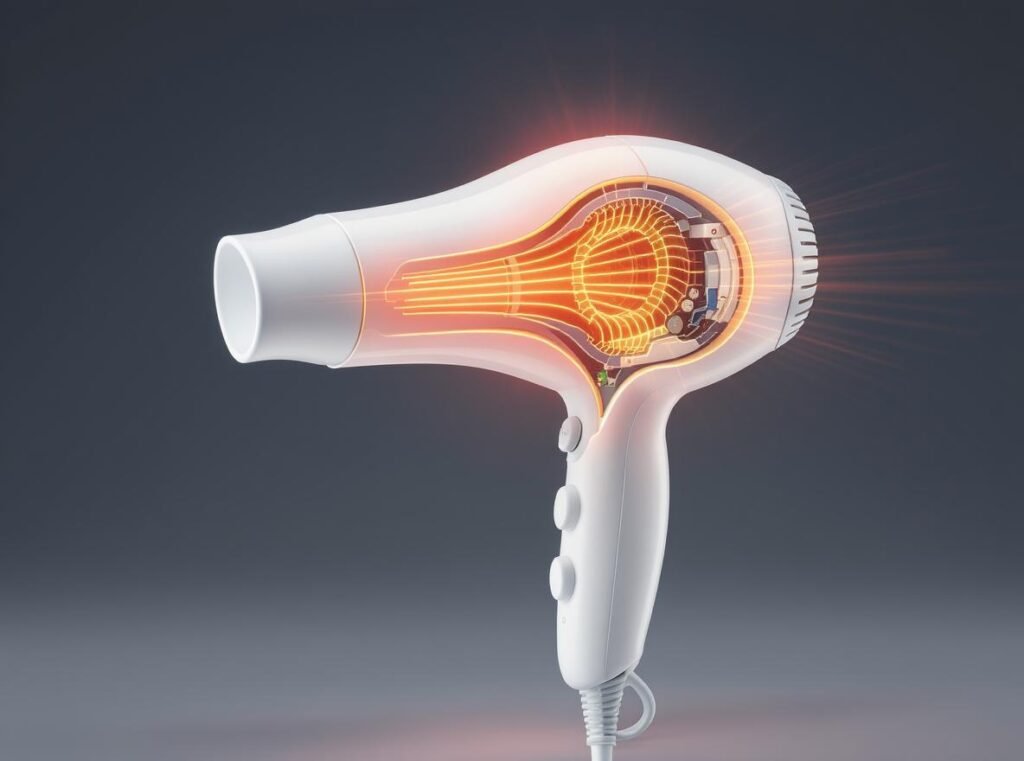 Ceramic hair dryer with far-infrared heat technology cross-section