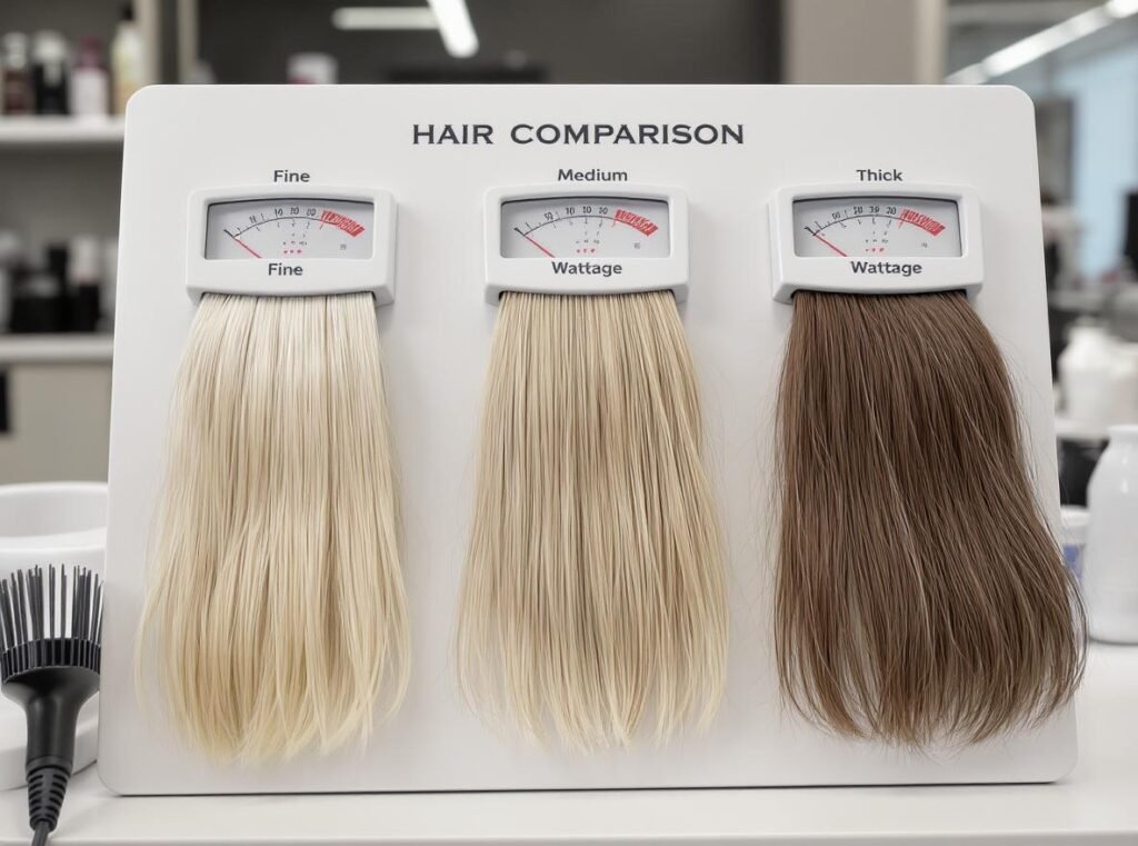 Hair dryer wattage guide for different hair types - fine, medium, and thick hair