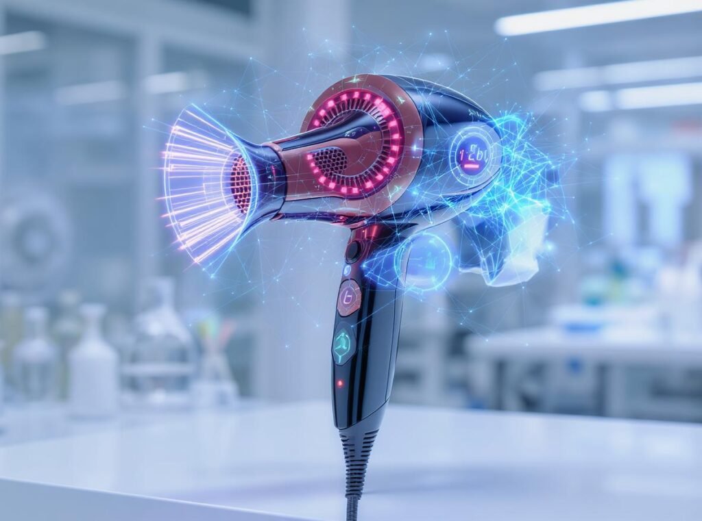 AI sensor hair dryer with temperature monitoring system checking 1000 times per second