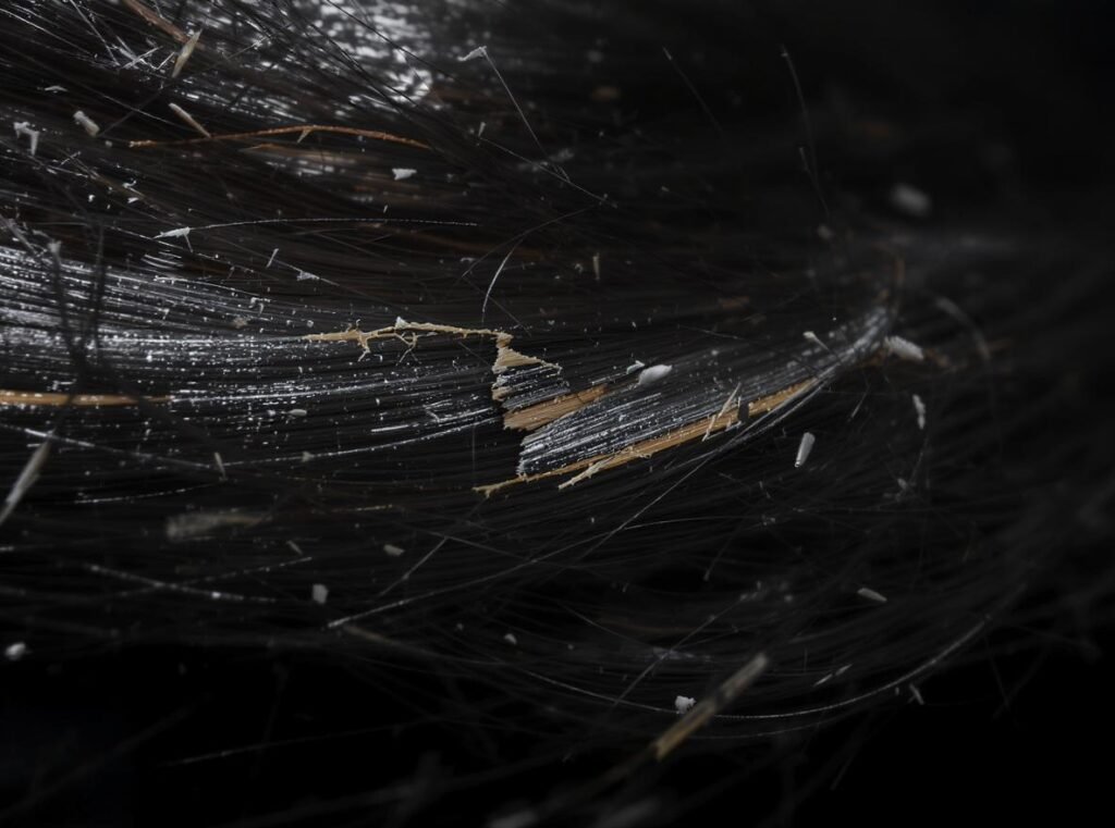 Damaged hair with split ends and cracks from straightening wet hair