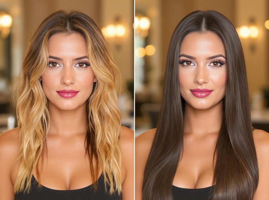 Hair transformation showing effectiveness of premium hair dryer technology
