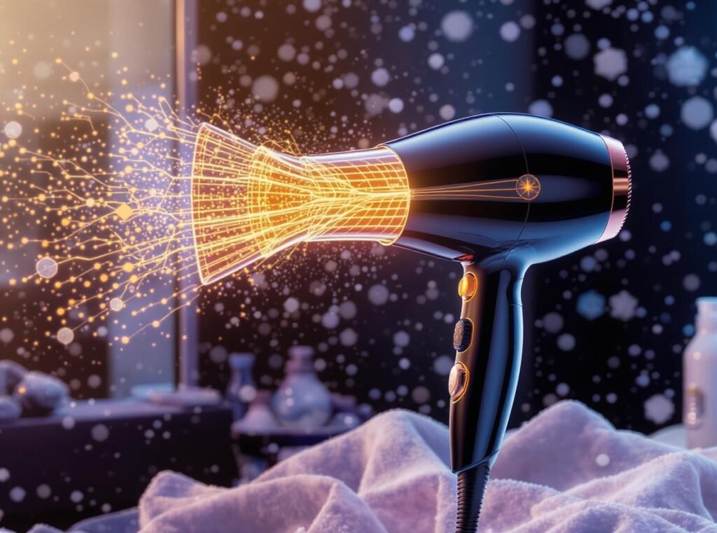 Professional hair dryer with ionic technology for winter hair protection