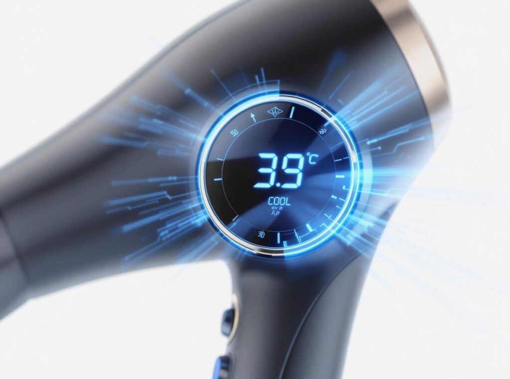 Hair dryer cool temperature setting dial for nail polish drying